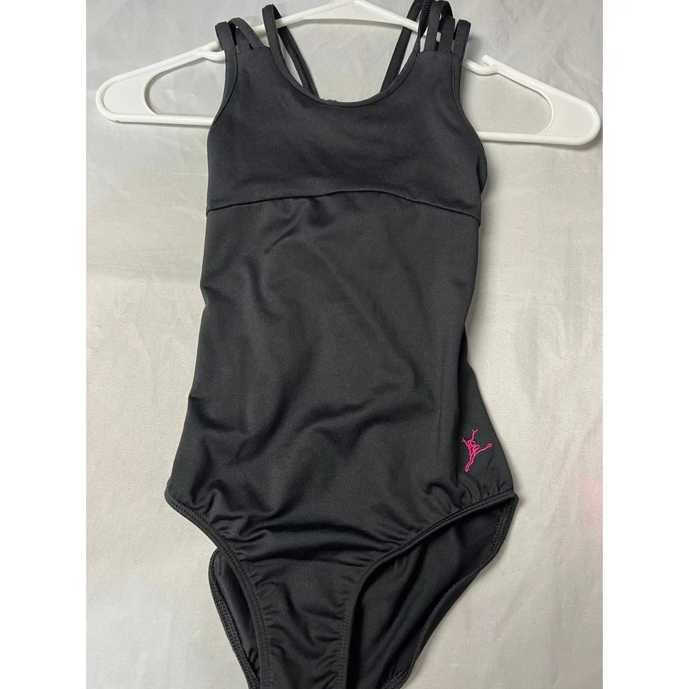 Girls Black Strappy Crisscross Back Gymnastics Dance Leotard Pink Sleeveless